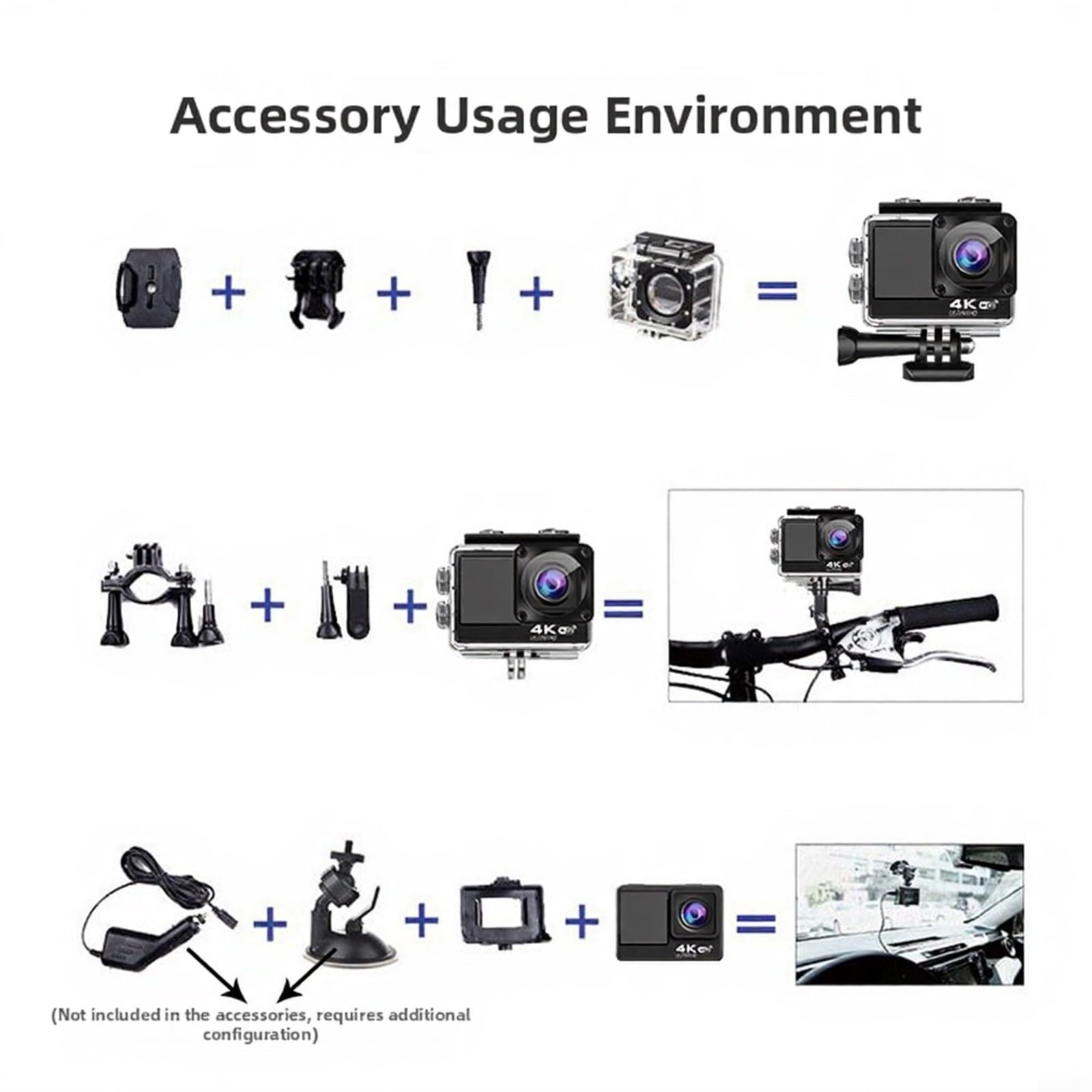 Action Camera 4K con WiFi, Dual Screen Sport Cam, grandangolo stabilizzato Video Recorder per Ciclismo