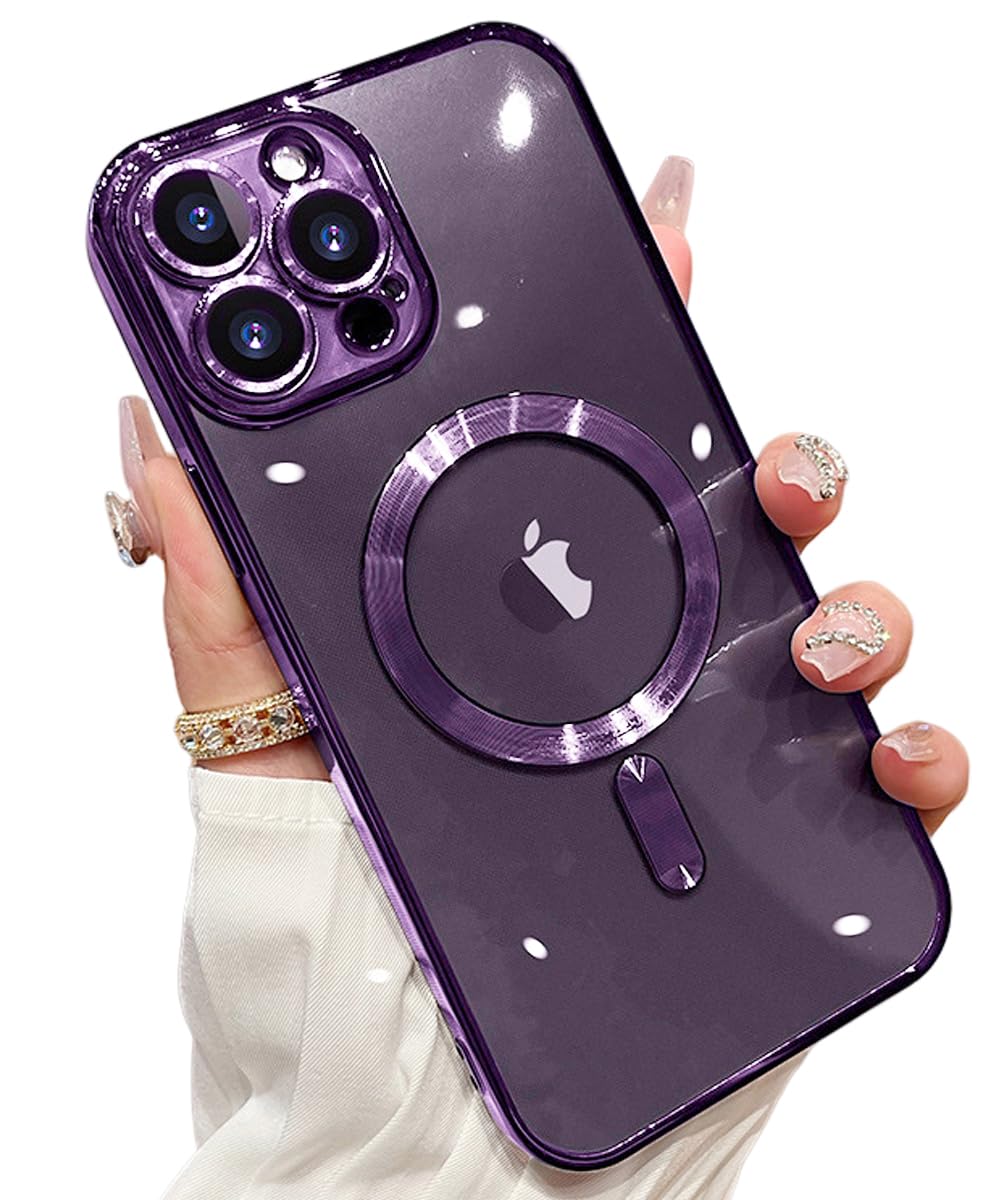 Magnetic Case for iPhone 16 Pro Case Clear Compatible with MagSafe Built-in Camera Lens Protector Soft Slim Shockproof Phone Case Cover for iPhone 16 Pro 6.3" - Purple