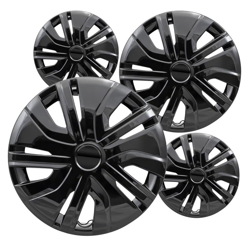 MotorUp 14 inch Polished Black Standard Push-On Hubcaps w 10 Spoke Compatible with Mitsubishi Mirage 2017-2022 for Steel Wheels Only (Not Compatible