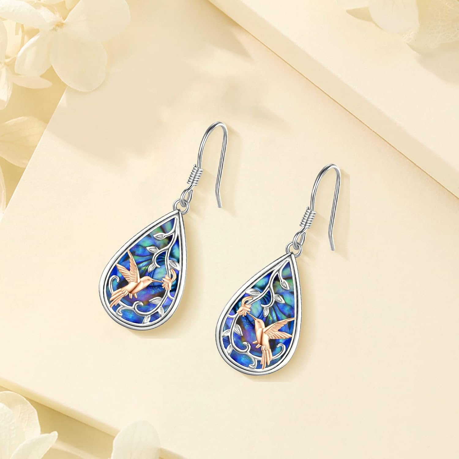 Sterling Silver Tree of Life/Flower/Bee/Animals/Cat/Hummingbird Dangle Earrings Moonstone Turquoise Drop Leverback Earrings Jewelry Gifts - Image 3