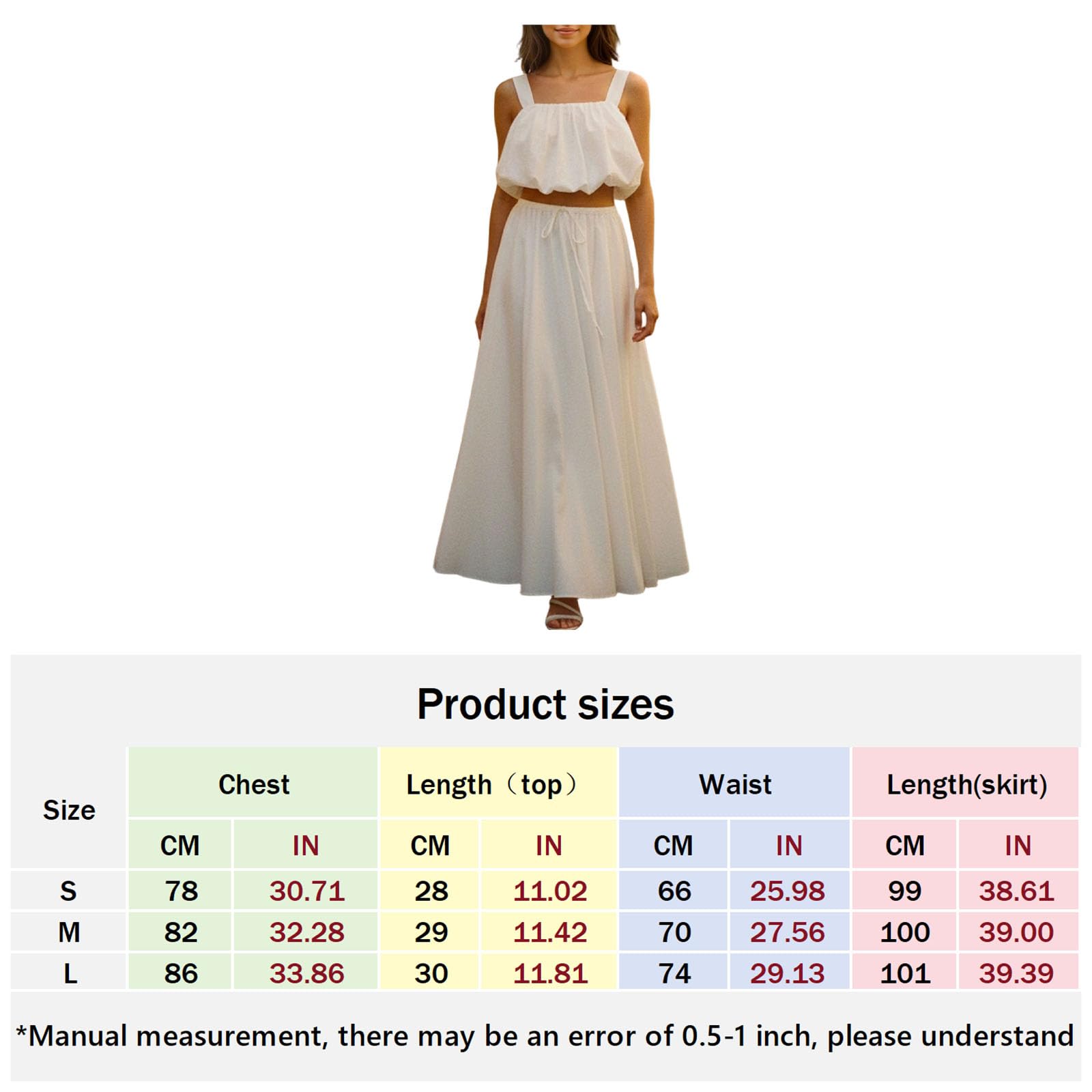 Completi Estivi da Donna in 2 Pezzi Top Corto Senza Maniche e Gonna Lunga con Coulisse Set Coordinato