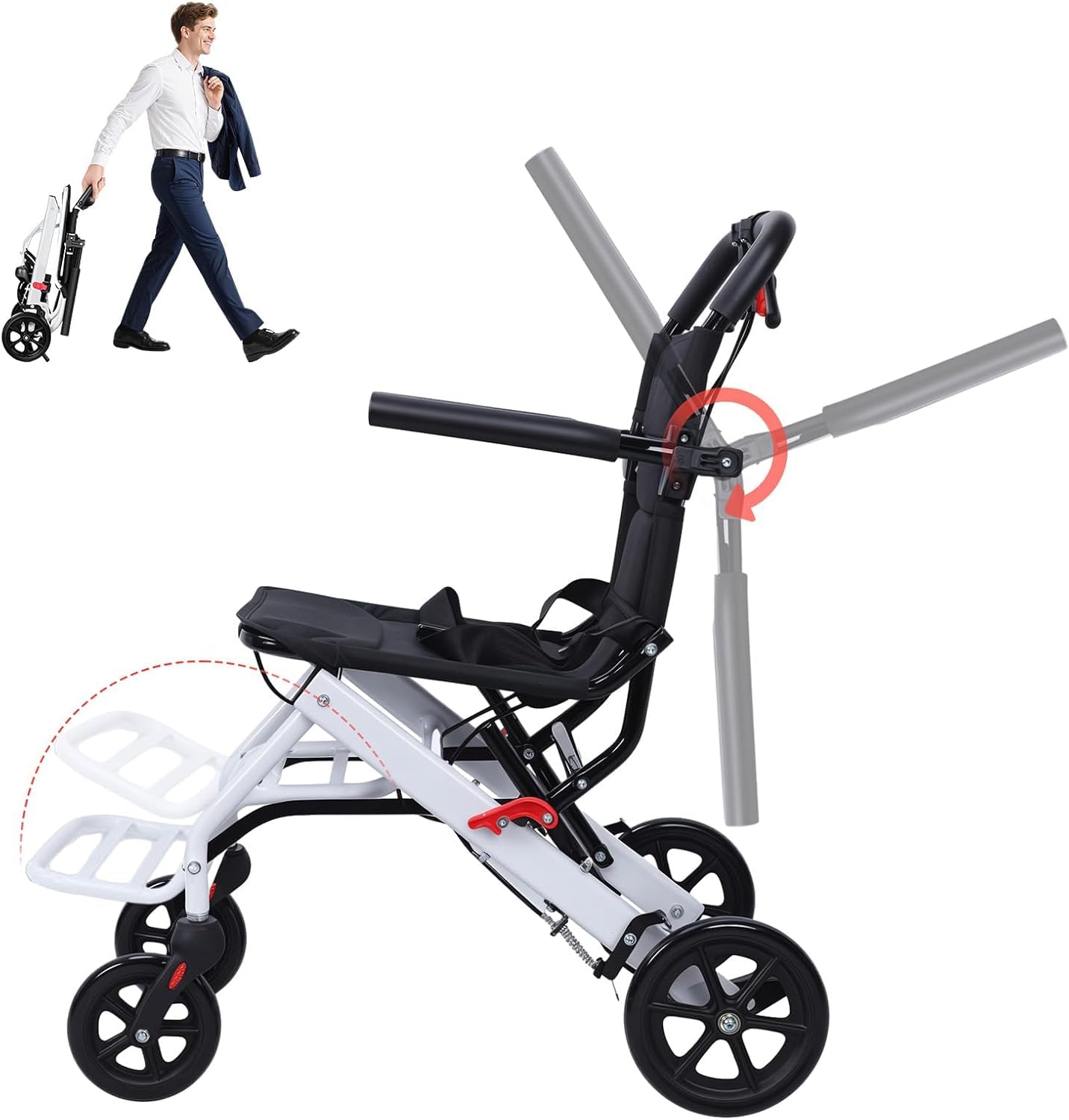 YGNVMCXJG Transport Wheelchair Lightweight Foldable, 13.66lbs Travel Wheelchair for Adults & Seniors, Portable Airplane Travel Wheelchair, 180lbs