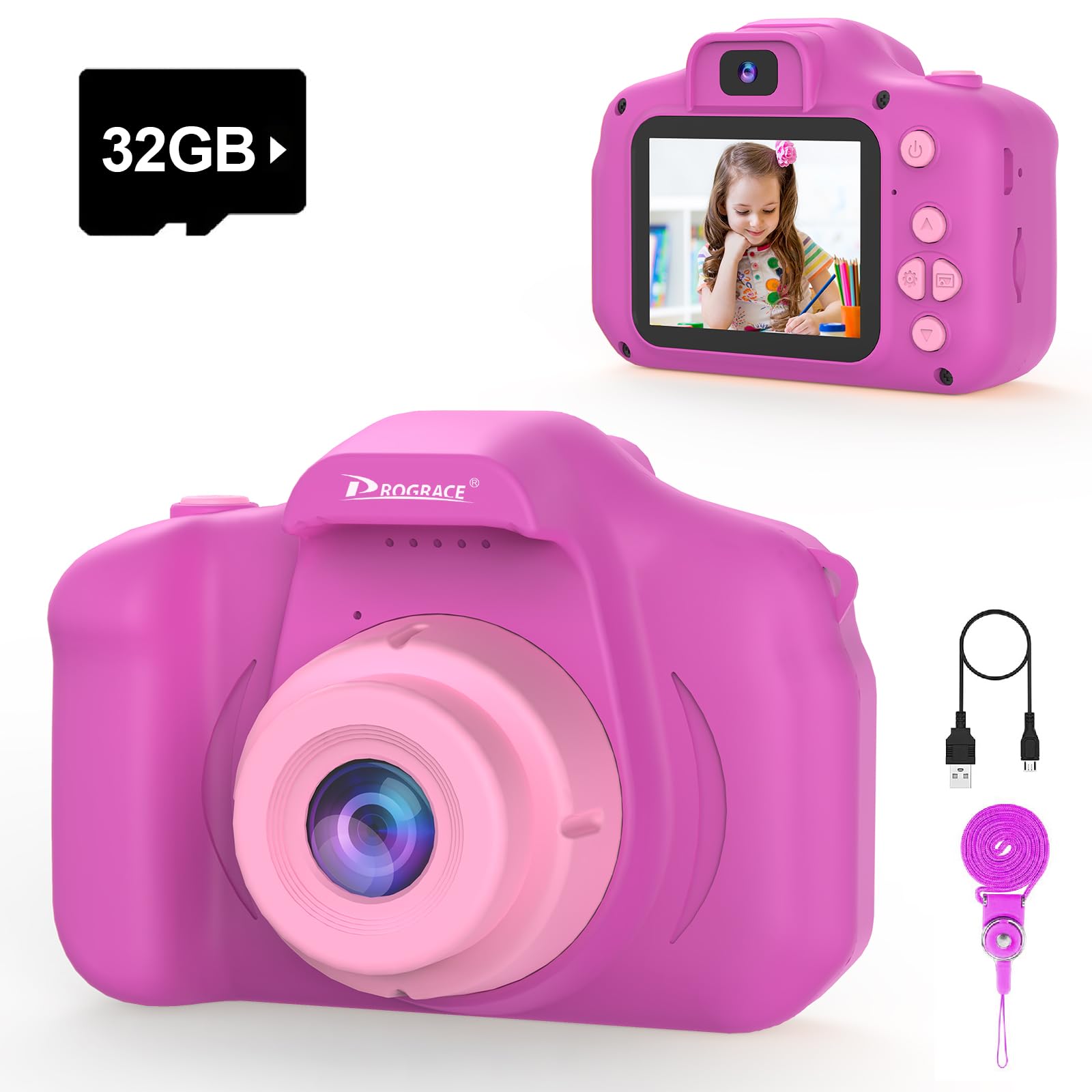 Camara Fotos Infantil Instantanea Hangrui Camara Fotos Infantil, 1080P 2.0" HD Selfie Video Camara De Fotos Para Niños, Cámara Fotos Niños Con 32G Tarjeta, Cámara Digital Para Niños Regalos Para Niños De