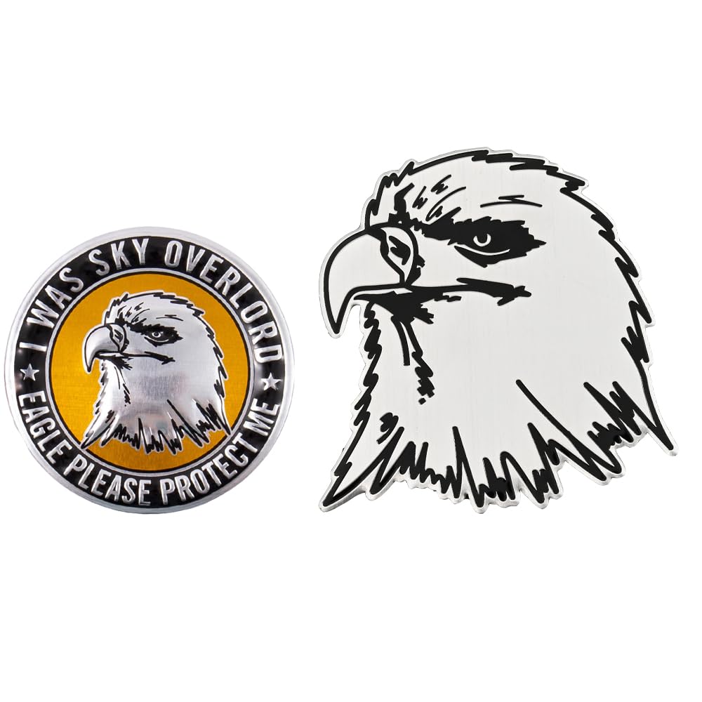 KaolituisCar Badge Decal Hawk Head Badge 3D Aluminum Alloy Circle Car Motorcycle Emblem A Sharp Eagle Two-Piece Set