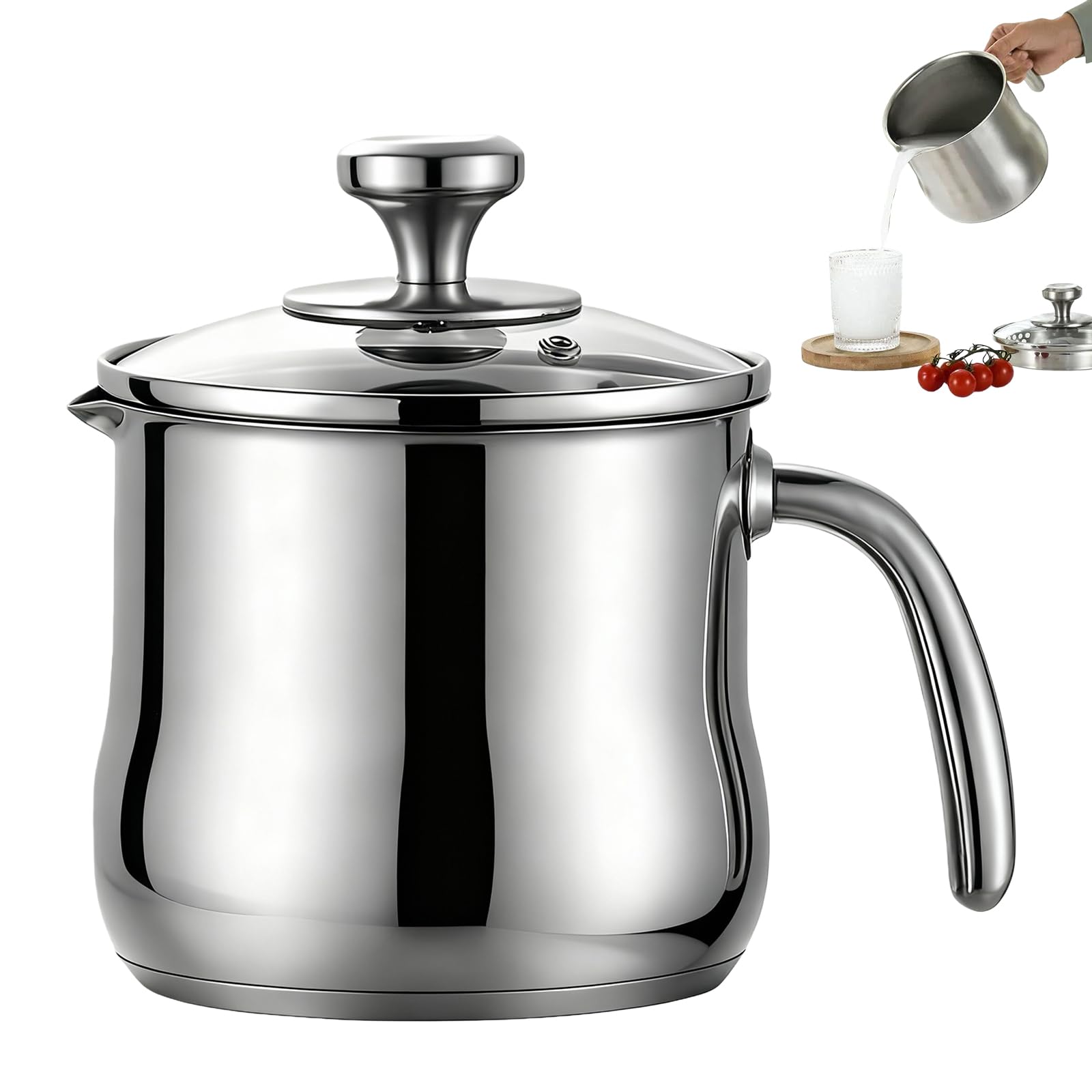Pentola per latte in acciaio inox con coperchio e beccuccio, pentola a induzione con manico, pentola per budino, per gas elettrico e tutti i piani cottura