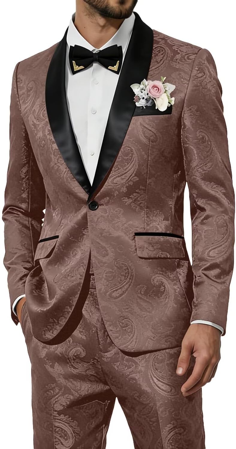 Floral Tuxedo for Men Slim Fit 2 Piece Suits for Men for Wedding Prom,Shawl Collar Floral Men's Suits