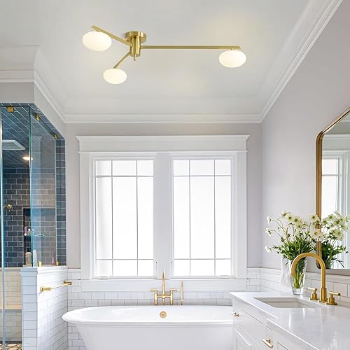 Miniatura 9 de Lámpara de techo Sputnik de montaje empotrado de 3 luces, lámpara de latón dorado moderna de mediados de siglo, iluminación de mesa de comedor