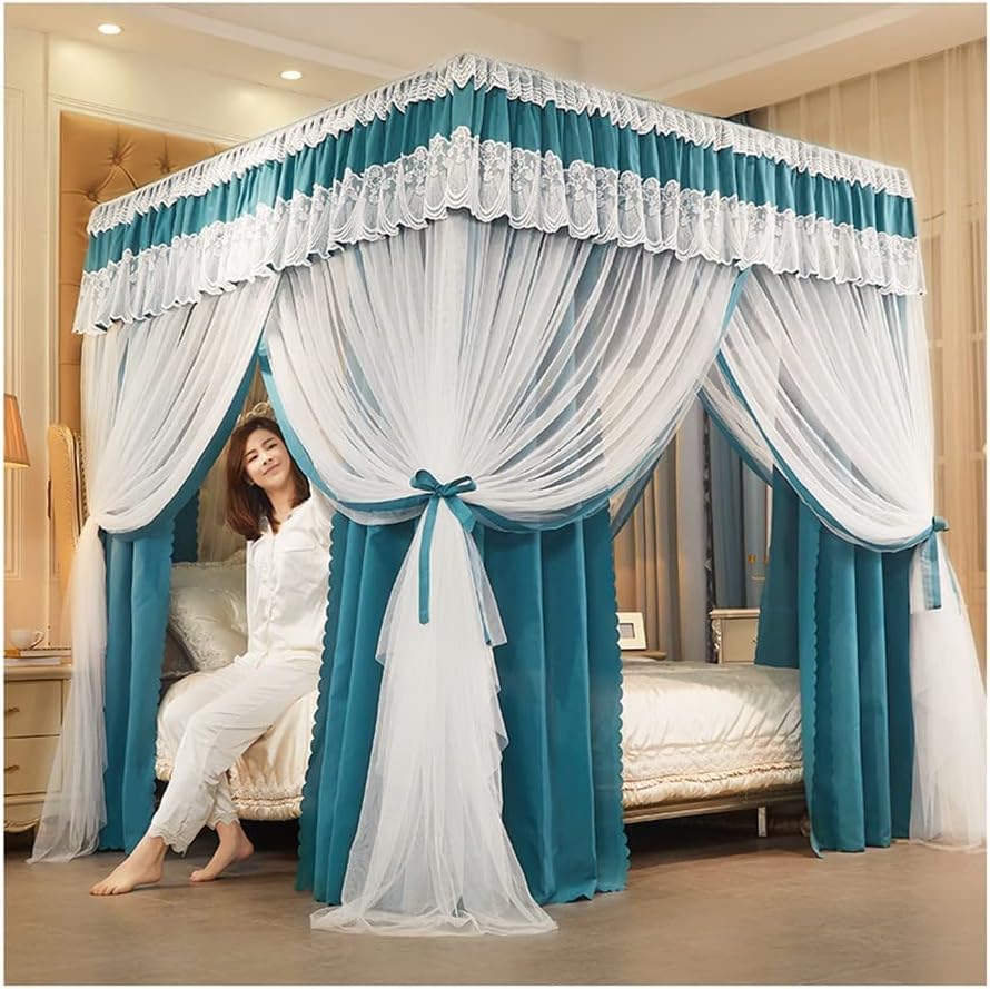 Rideau de lit moustiquaire bleu 180x200 pour créer une chambre parentale romantique