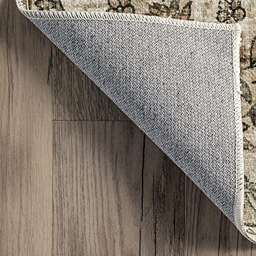 Nuloom Paisley Machine Washable Faded Floral Border Medallion Runner Rug, 2' 6" X 8', Beige #TOP4