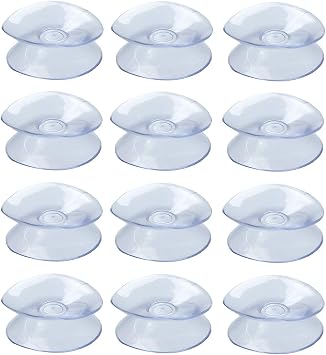 RLECS 12pcs Double Sided Suction Cups Sucker Pads for Glass, 1.18 Inch Transparent Blue PVC Plastic Small Suction Cup Without Trace