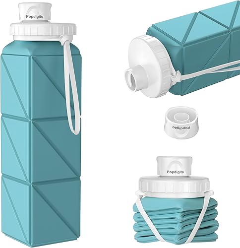 Miniatura 9 de Popdigito Botella de agua plegable con tapa a prueba de fugas, botellas de viaje de silicona sin BPA de grado alimenticio, botellas de agua