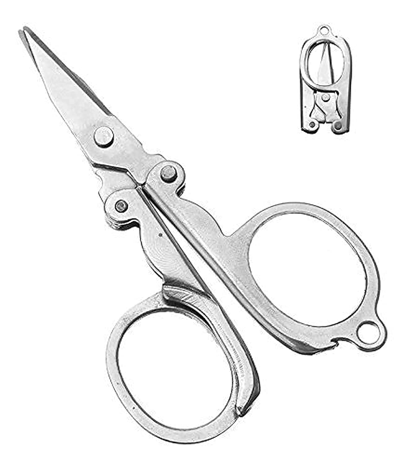 Foreign Holics Stainless Steel Small Foldable Travel Pocket Size Portable Mini Scissors Trimming for Mustache Beard Eyebrow Nose Hair Cutting (Pack of 1)