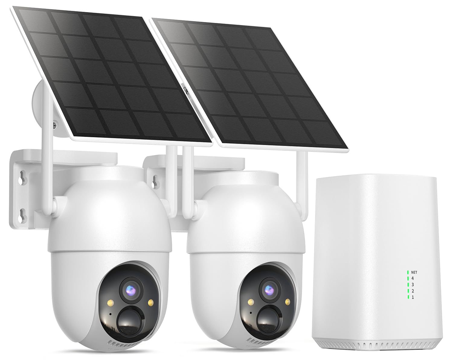 Zewnętrzna kamera monitoringowa 2K z akumulatorem solarnym, zestaw 2 kamer ze stacją bazową, 360° PTZ bezprzewodowa kamera z pamięcią lokalną 32 G, bez opłat, rozpoznawanie AI, widoczność w