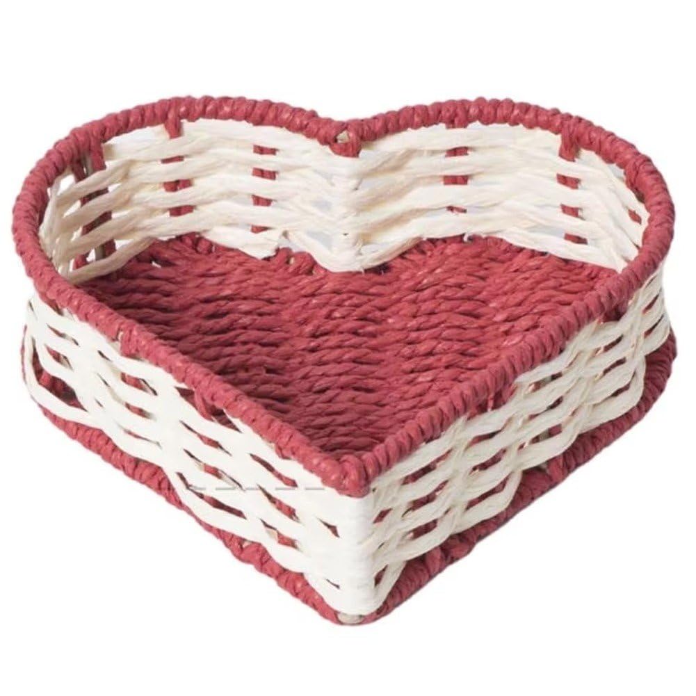 Luxylei Hand-woven Heart Shaped Basket, Wicker Basket, Food Serving Bowl Woven for Bread, Fruit, Vegetable Storage, Gift Baskets