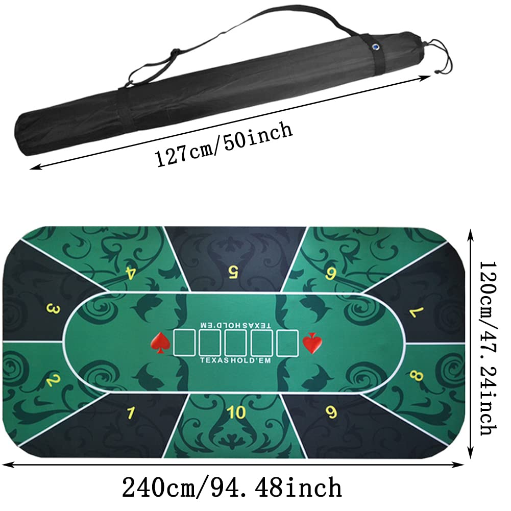 Mesa de póquer,Texas Hold'em Poker Mat ， Mesa de póquer Texas Hold'em portátil de Goma for 8 Jugadores con diseño Superior y Bolsa de Transporte for Jugar a Las Cartas(Groen,95x47inch)