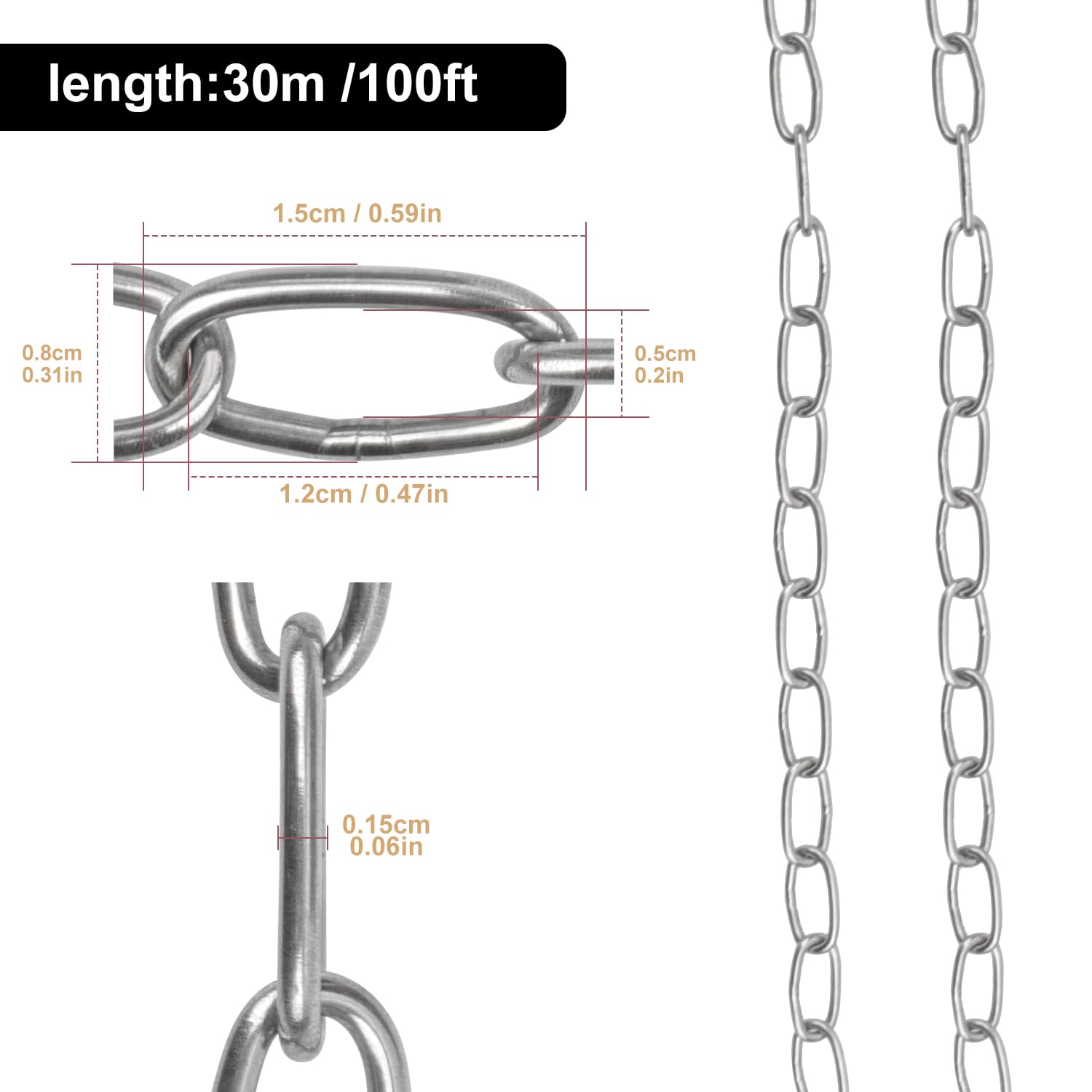 Stainless Steel Hanging Chain - 100ft Roll -2
