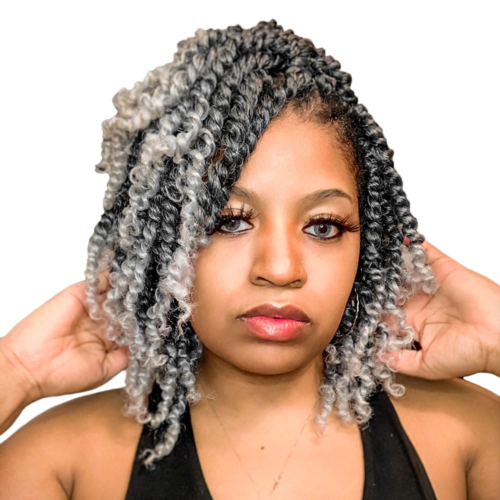Niseyo 6 Inch Passion Twist Hair Pre-twisted 8 Packs Pre-looped Crochet Passion Twist Crochet Hair Short Braids (TGrey)