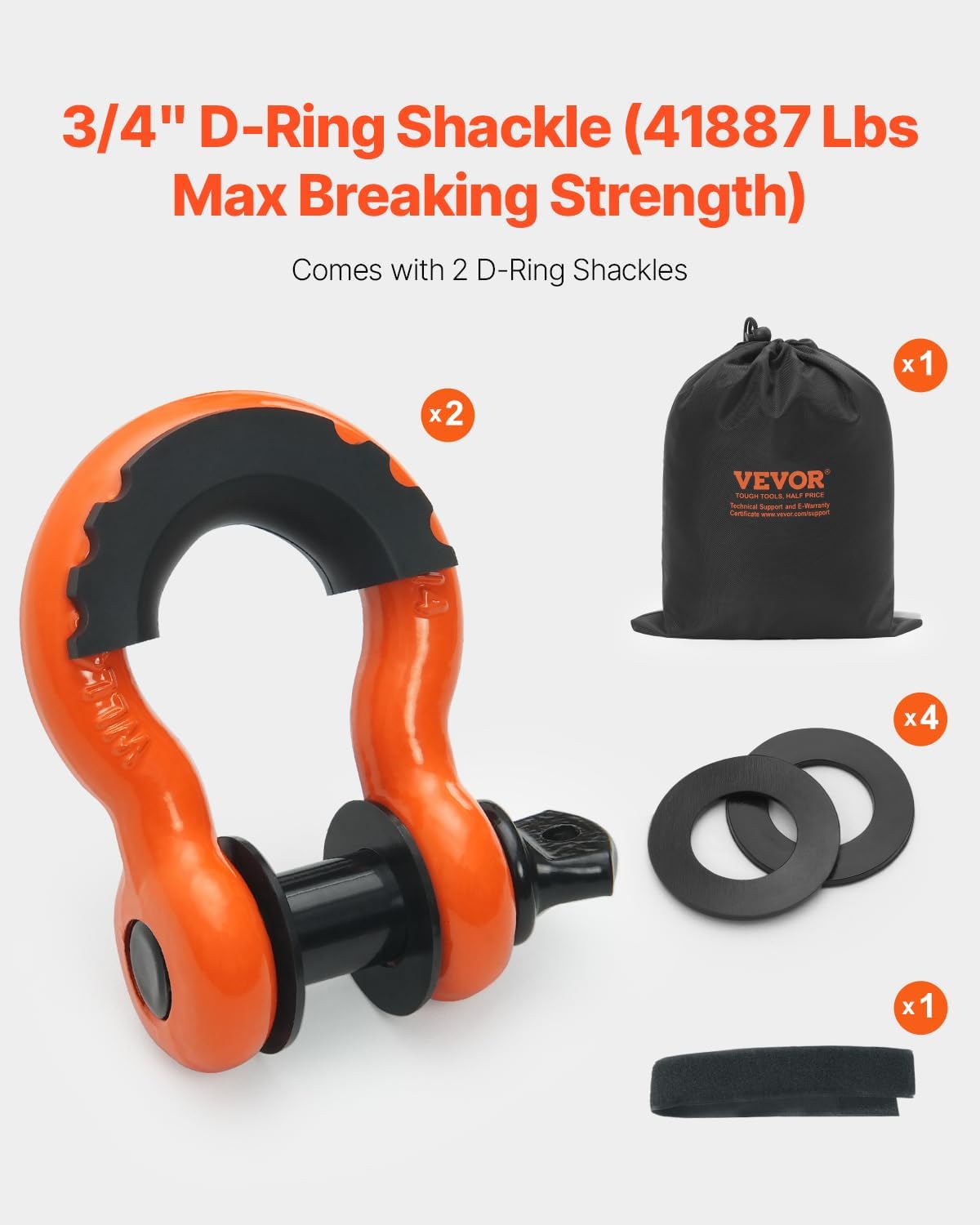 VEVOR Heavy Duty Tow Strap Recovery Kit 3 in x 20 ft (MBS-36,000 lbs) Tree Saver Winch Strap, Triple Reinforced Loop & Protective Sleeves & Storage Bag, 3/4" D-Ring Shackles, for Truck Jeep SUV ATV