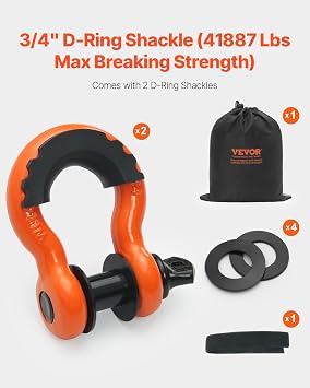 VEVOR Heavy Duty Tow Strap Recovery Kit 3 in x 30 ft (MBS-36,000 lbs) Tree Saver Winch Strap, Triple Reinforced Loop & Protective Sleeves & Storage Bag, 3/4 D-Ring Shackles, for Truck Jeep SUV ATV