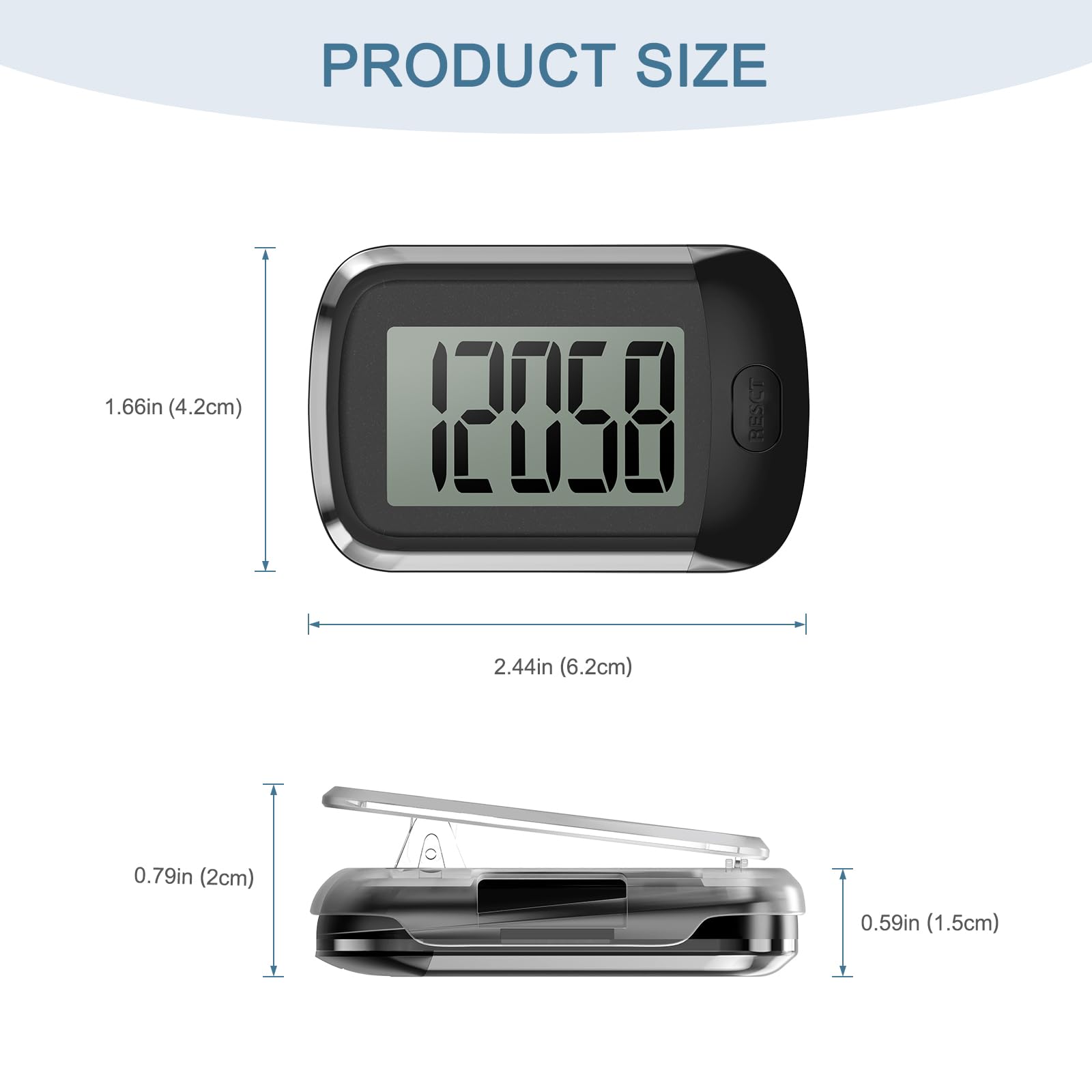 Podomètre de marche simple 3D portable rechargeable par USB avec clip et cordon pour suivre les pas en temps réel pour hommes plus âgés, femmes, personnes âgées et enfants