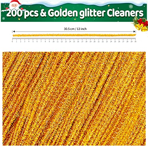 Image of IOOLEEM 200pcs Golden Glitter Pipe Cleaners for Christmas