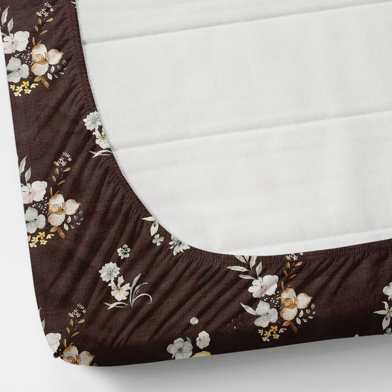 Image of NHD HOME Pure Cotton Full Elastic Fitted Bedsheets for Double King Size Bed with 2 Pillow Covers 220 TC Supersoft |Wrinkel Free Bed Cover Size - 72x78+10 inches, Drak Brown