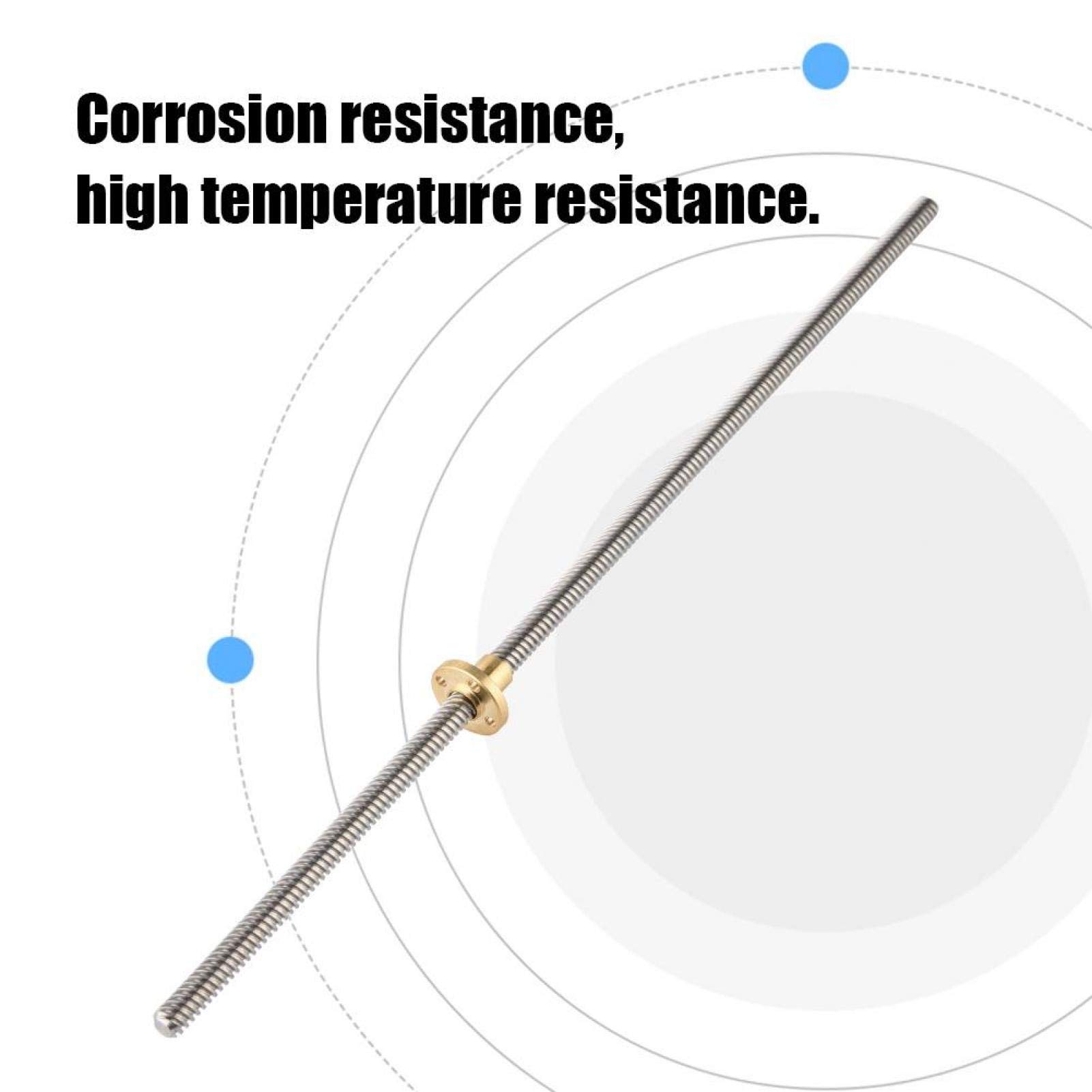 EBTOOLS Screw Rod, T8 8mm Trapezoidal Stainless Steel Threaded Rod Screw & Brass Nut for 3D Printer, Resistance, high Temperature Resistance(400mm)