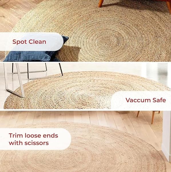 Image of Handmade Braided Natural Jute Round Doormat 60 x 60 cm Non Slip for Home decore