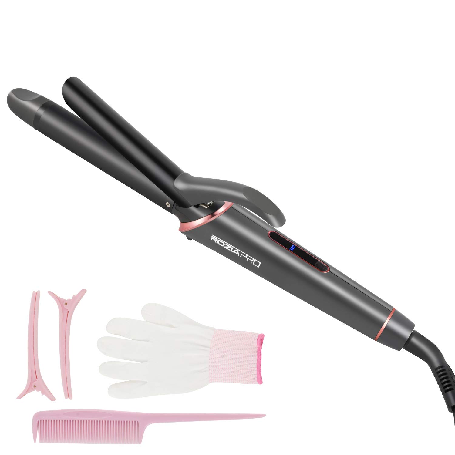 Curling Iron 1 Inch Hair Curling Iron Wand Ceramic Tourmaline Coating Curling Wand Instant Heat up to 250°F- 410°F (5 Heat Settings,Dual Voltage,Include Heat Resistant Glove)