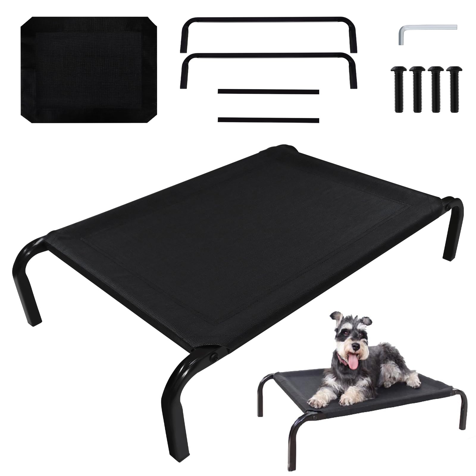 Dog Bed Elevated, Elevated Pet Bed with Mesh Fabric Keeps Air Flowing, Outdoor Dog Sofa Bed with 70kg Max Capacity and No-Slip Rubber Feet, Breathable Pet Sofa Bed for Garden, M - 106x62x15cm (LxWxH)