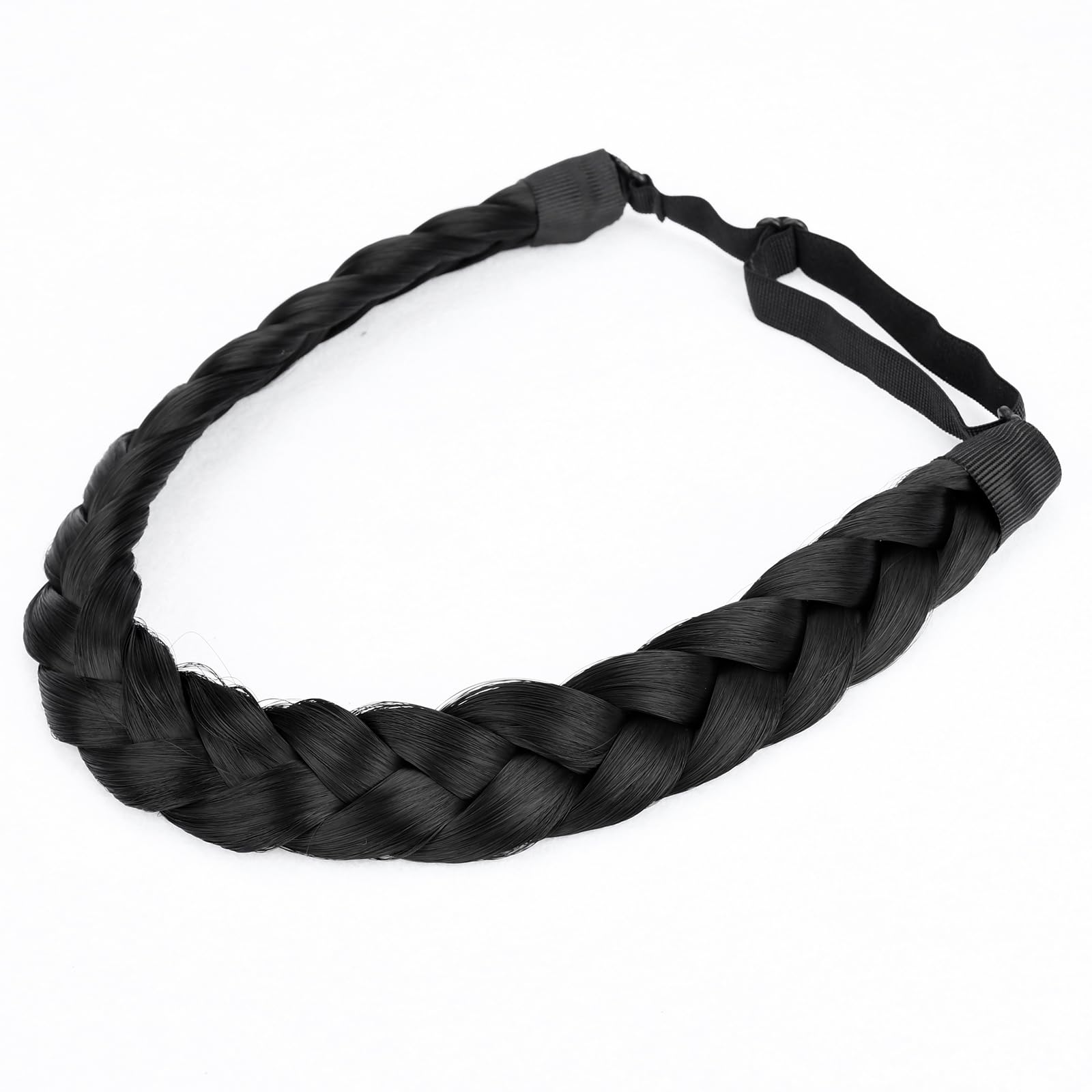 BOBIYA 2 Strands Synthetic Hair Black Braided Headband Classic Chunky Plaited Braids Elastic Stretch Braid Headband for Women Girl (Black)…