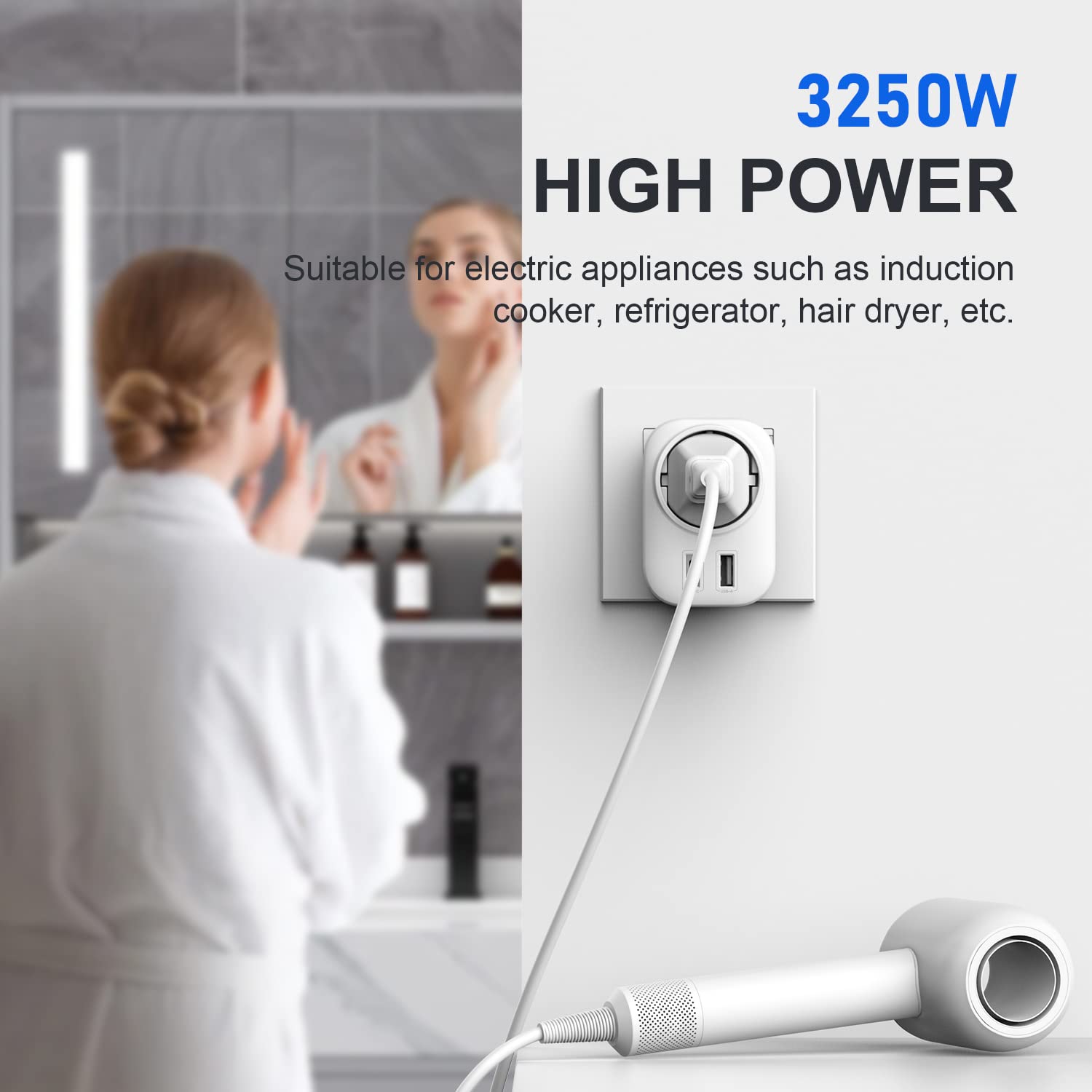 Adapter podróżny G Typu G - Gniazdko UK na DE z USB A i C 2,4 A - Adapter do gniazda wtykowego Anglia, Irlandia, Malta, UK