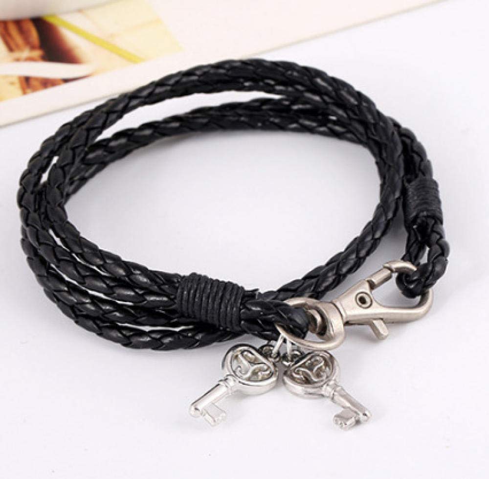 Bracelet en cuir couple tressé rétro chic noir fait main bijoux ethniques