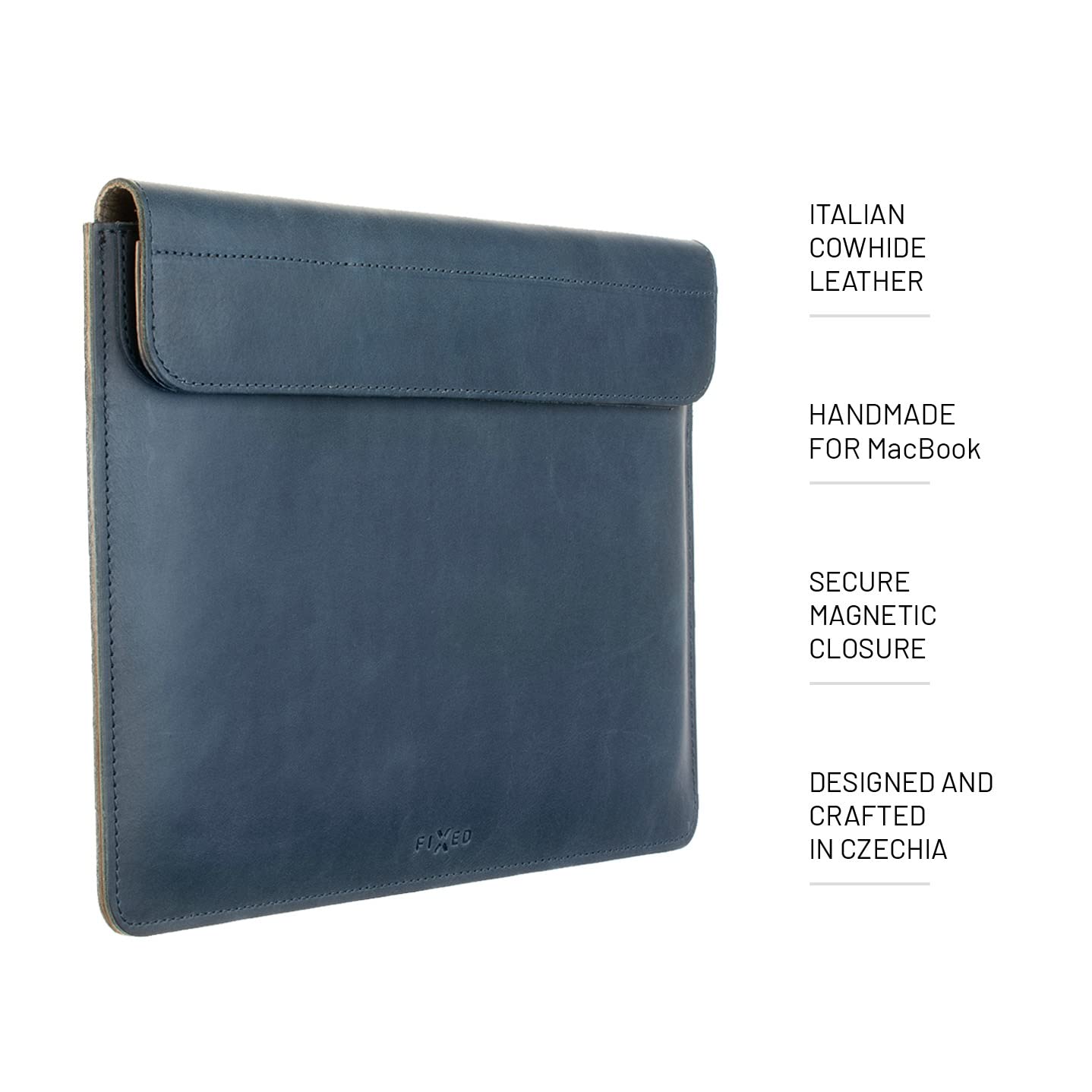 FIXED Oxford - Funda de piel para MacBook Air de 13 pulgadas Retina, iPad y otros dispositivos: funda de piel de vacuno italiana hecha a mano con cierre magnético, forro interior suave, color azul
