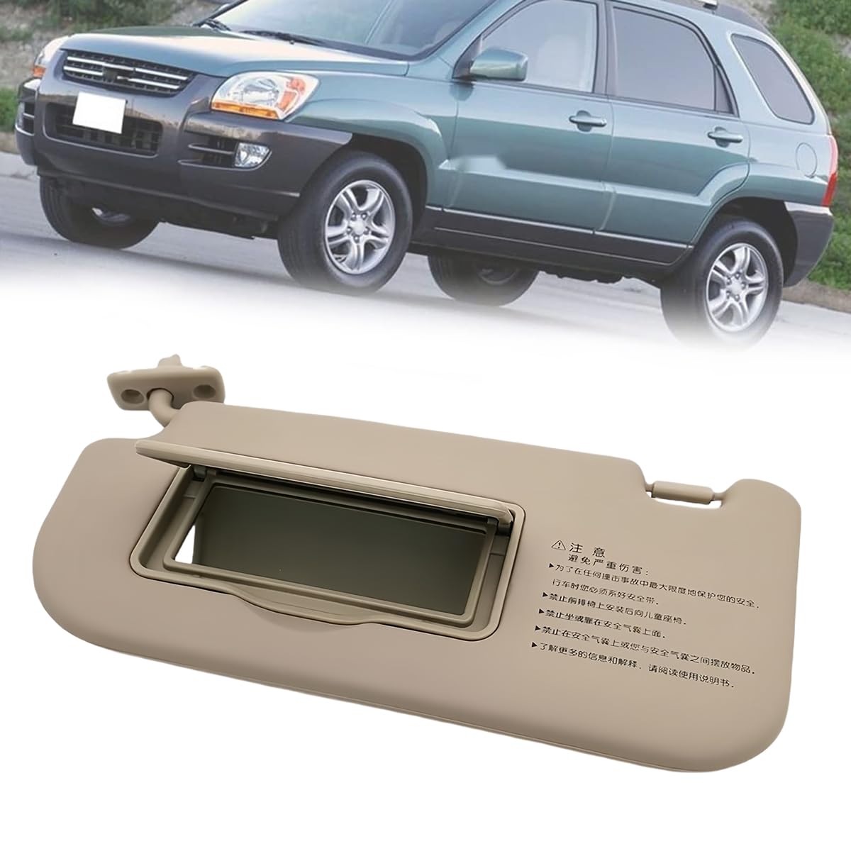Pare-Soleil Intérieur Avant Kia Sportage 2005-2010 - Côté Droit / Passager Beige Avec Miroir