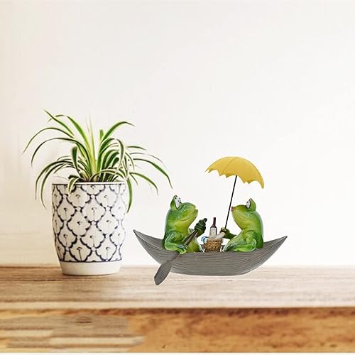 Miniatura 7 de Queemie Estatuas creativas de resina de rana de pareja de navegación, adornos de animales de mascota románticos Fechado Amantes Figuras