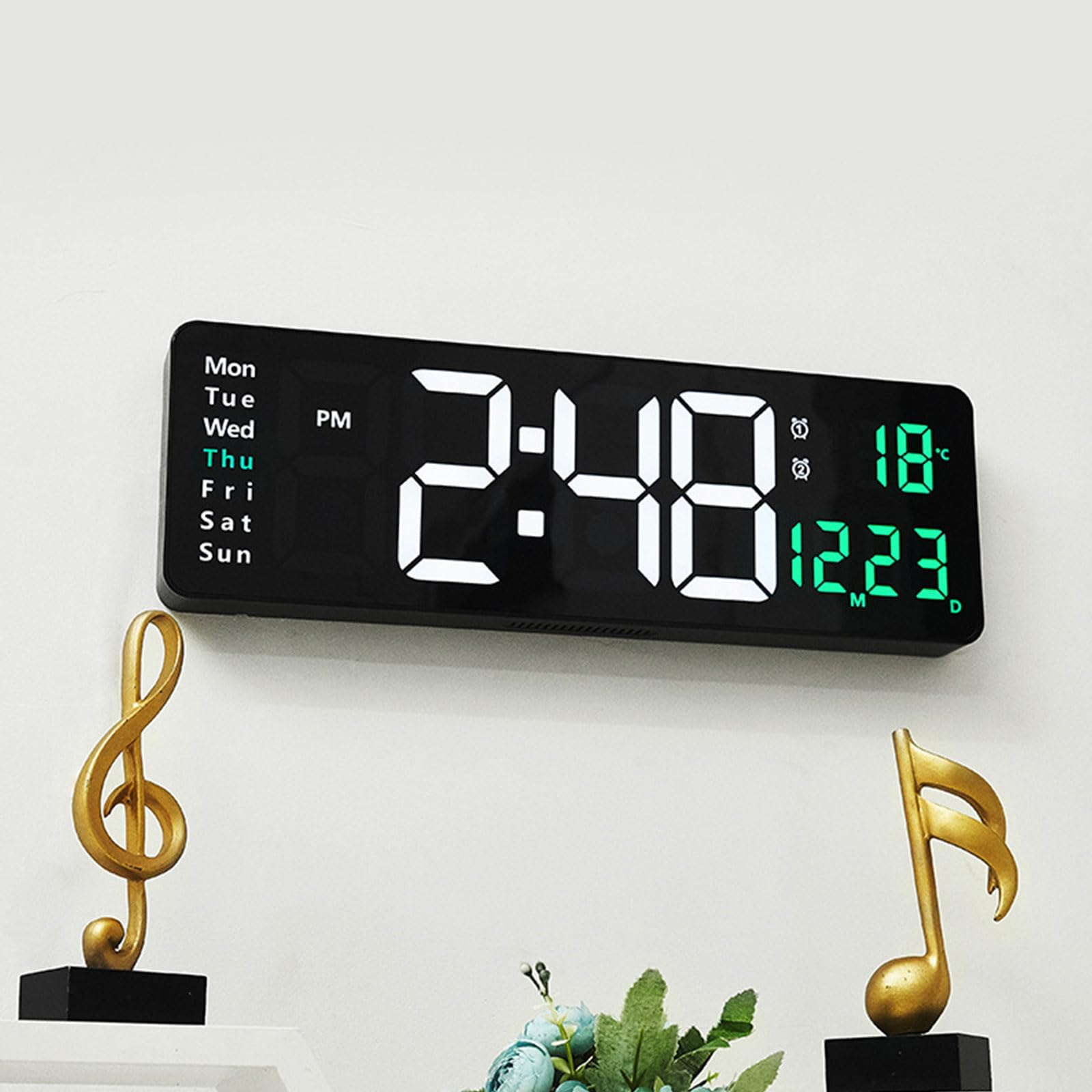 15-Zoll LED Digital Hängeuhr mit großem Bildschirm für einfaches Ablesen bei Allen Lichtverhältnissen, Moderne Hausdekoration, hochwertige Uhr
