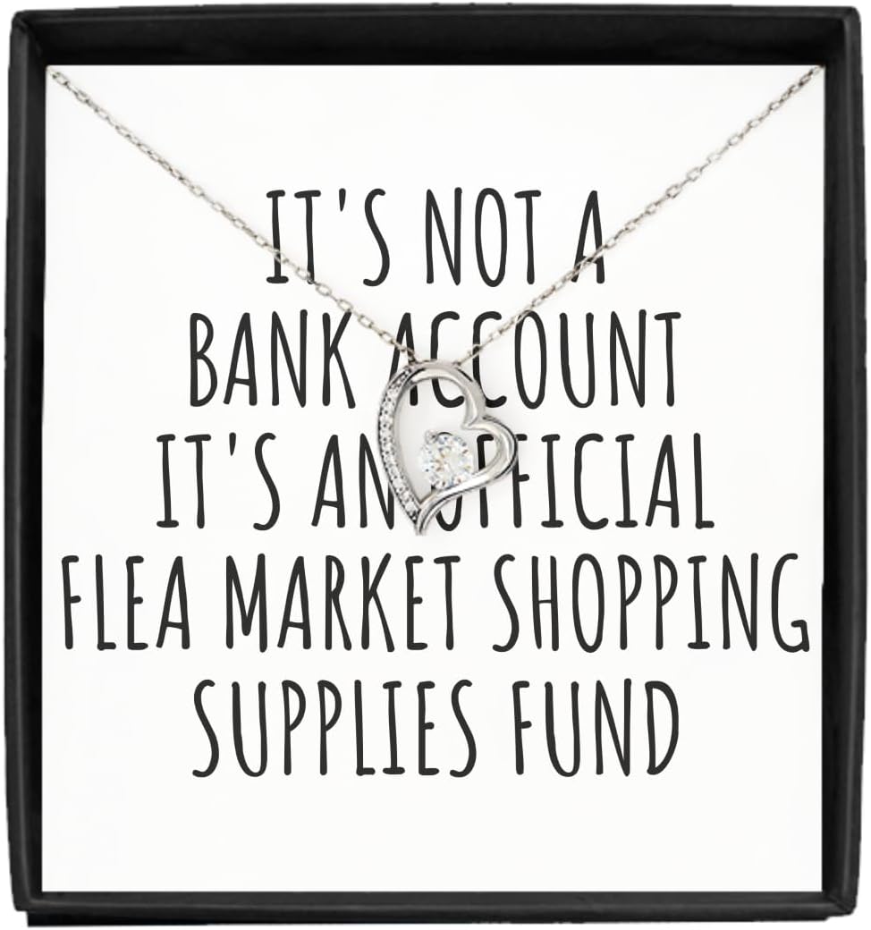 EzGift Funny Flea Market Shopping Necklace Pendant Its Not A Bank Account Official Supplies Fund Hilarious Gift Idea Hobby Lover Sarcastic Quote Fan Gag Jewelry With Chain Message Card Box