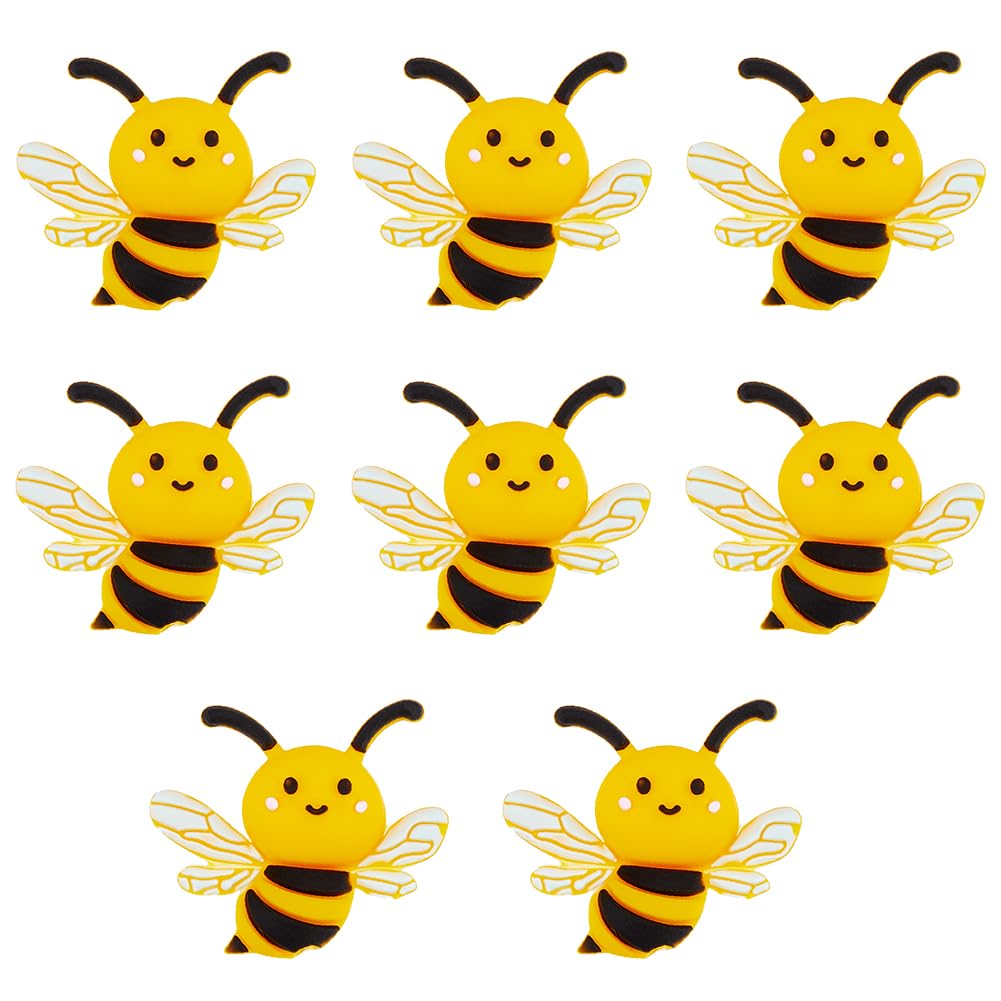 Hobbspring 8Pcs Bee Silicone Beads Cartoon Animal Focal Beads Honeybee Loose Spacer Beads with 2mm Hole for Keychain Making DIY Bracelets Necklaces Lanyard Jewelry Making