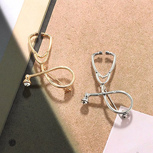 Image of MINGHUA Gold Silver Stethoscope Brooch Pin for Nurse Doctor
