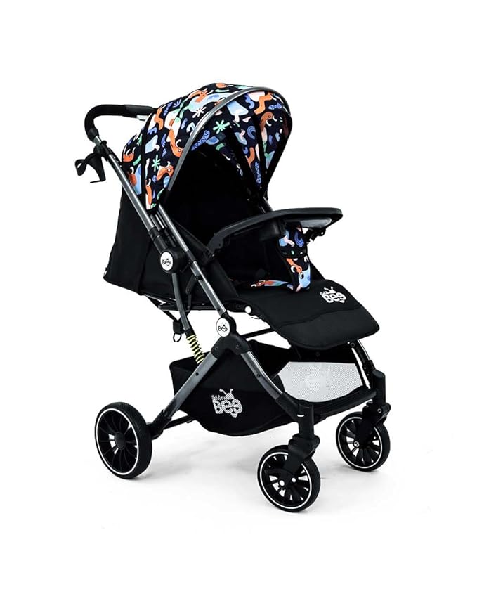 Golden Bee Choco Joy Stylish Baby Stroller/Parm - Lightweight Travel Friendly Stroller | 5 Point Safety Harness | Detachable Food Tray Stroller for Baby Boy & Girl of Age 0 to 3 Years (Black Dreamer)