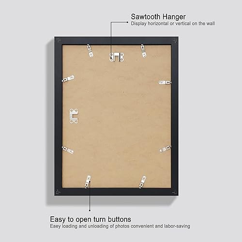 Miniatura 3 de Juego de 4 portarretratos de 11 x 14 pulgadas, hecho de marco de madera negra rústica, para fotos de 8 x 10 pulgadas con paspartú o pósteres de 11 x