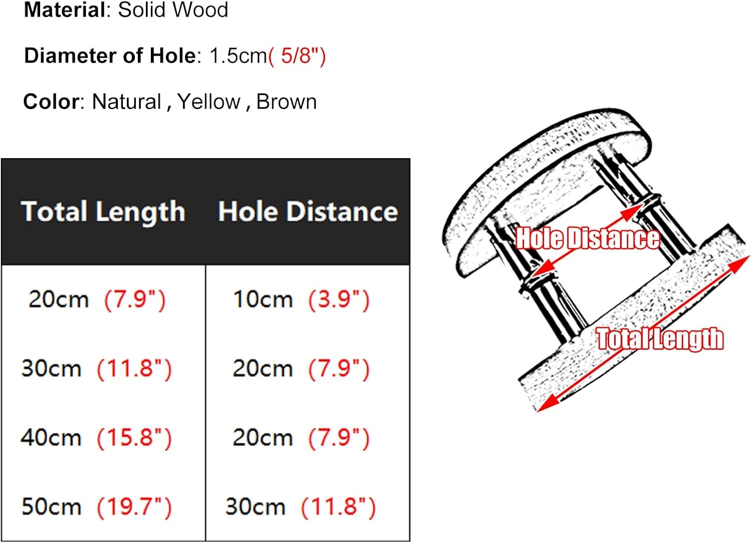 Solid Wood Half Circle Door Pull Handle Set Modern Entrance Entry Handle for Single Door Double Sided Pull Door Handle Natural Finish 20X10cm (7.9"X3.9")