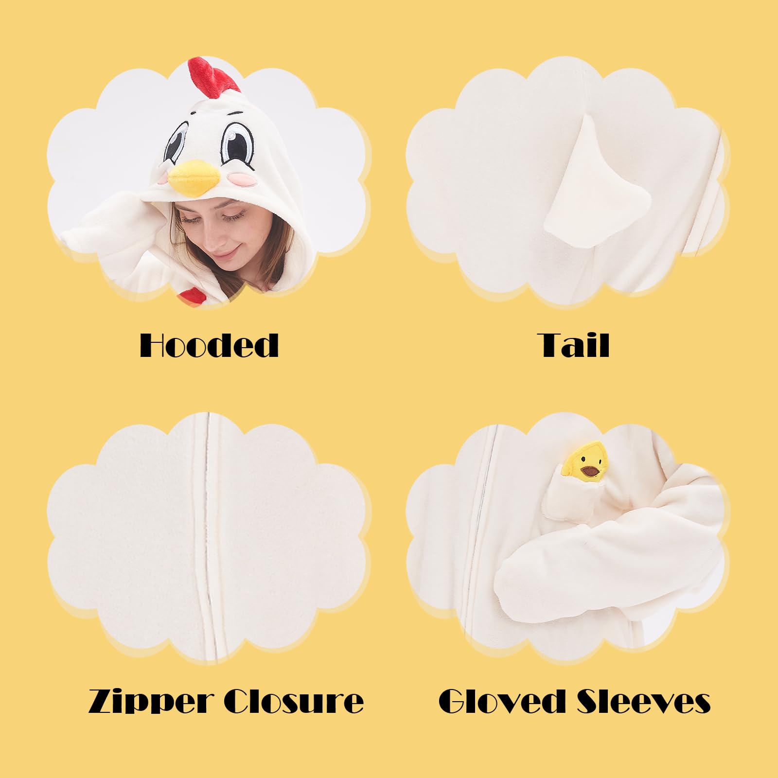 NEWCOSPLAY Unisex Adult White Chicken Onesie Pajamas Animal One Piece Costume Cosplay Sleepwear (White Chicken, X-Large)