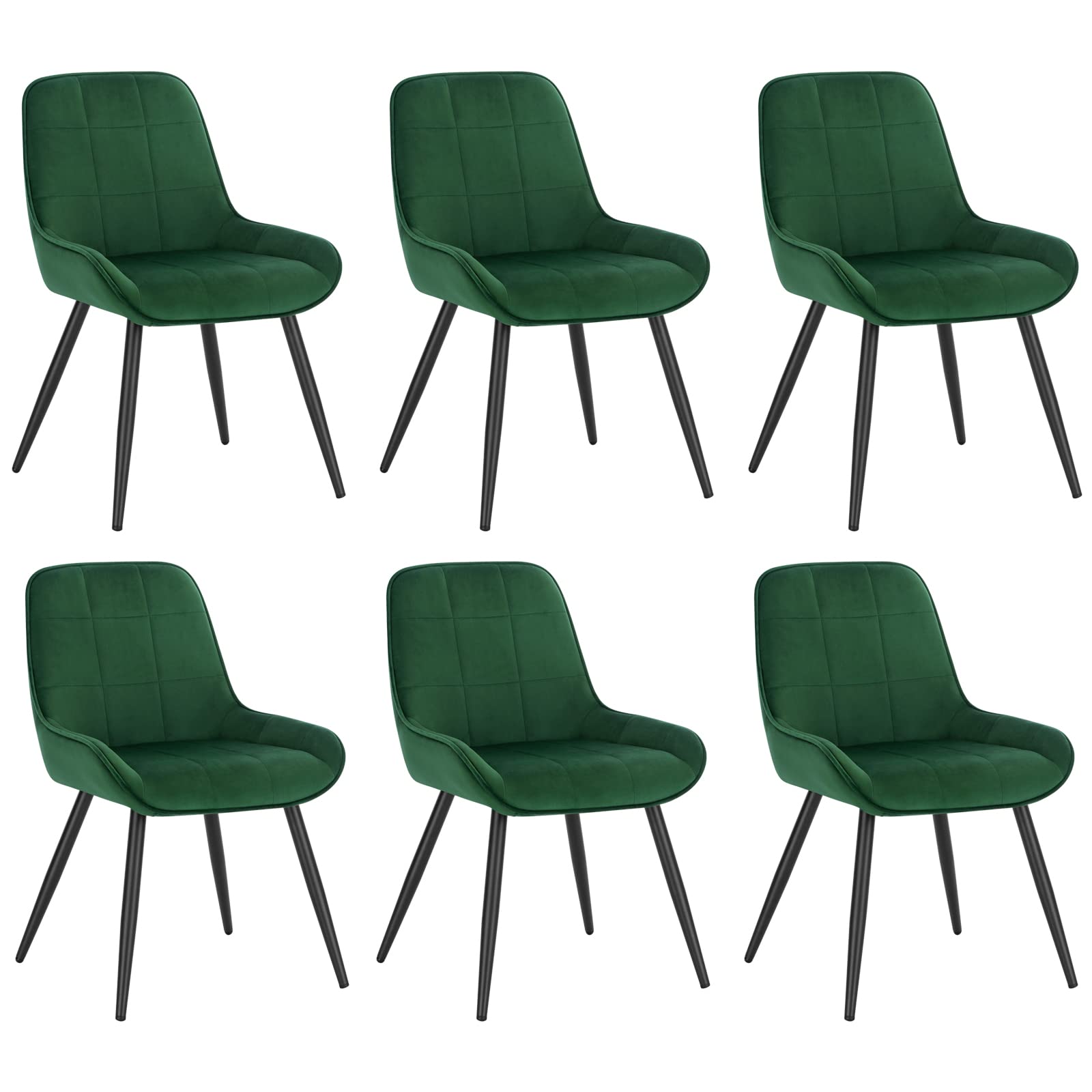 WOLTU Esszimmerstühle 6er Set, Polsterstuhl Samt, Küchenstuhl gepolstert, Akzentstuhl für Wohnzimmer Schlafzimmer Küche, ergonomischer Stuhl mit Rückenlehne, Dunkelgrün, BH331dgn-6