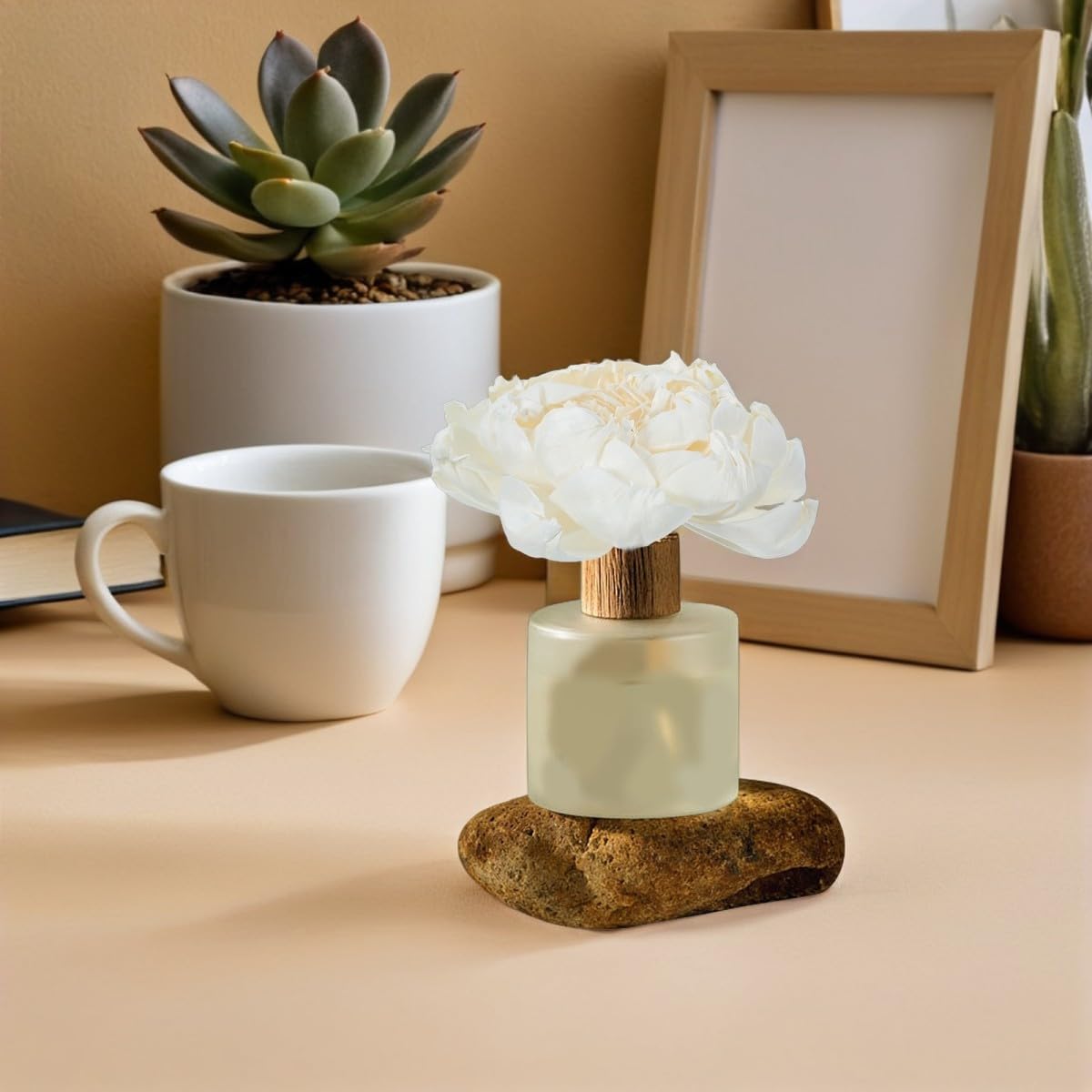 Beaupretty Fleur Diffuseur sans Flamme Rotin avec Motif Pivoine Décoration Parfumée pour Maison et Hôtel Accessoire de Parfum Intérieur Élégant et Naturel