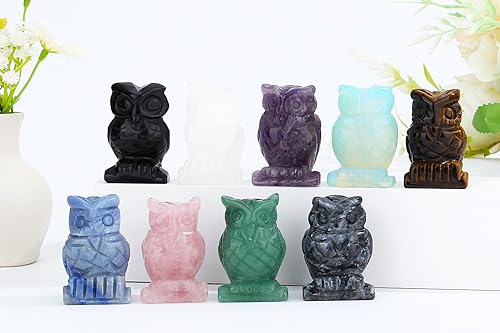 Miniatura 4 de YATOJUZI Decoración de búho, cristales curativos naturales de cuarzo rosa, lindas decoraciones rosadas, estatuas de búhos, escultura, piedras