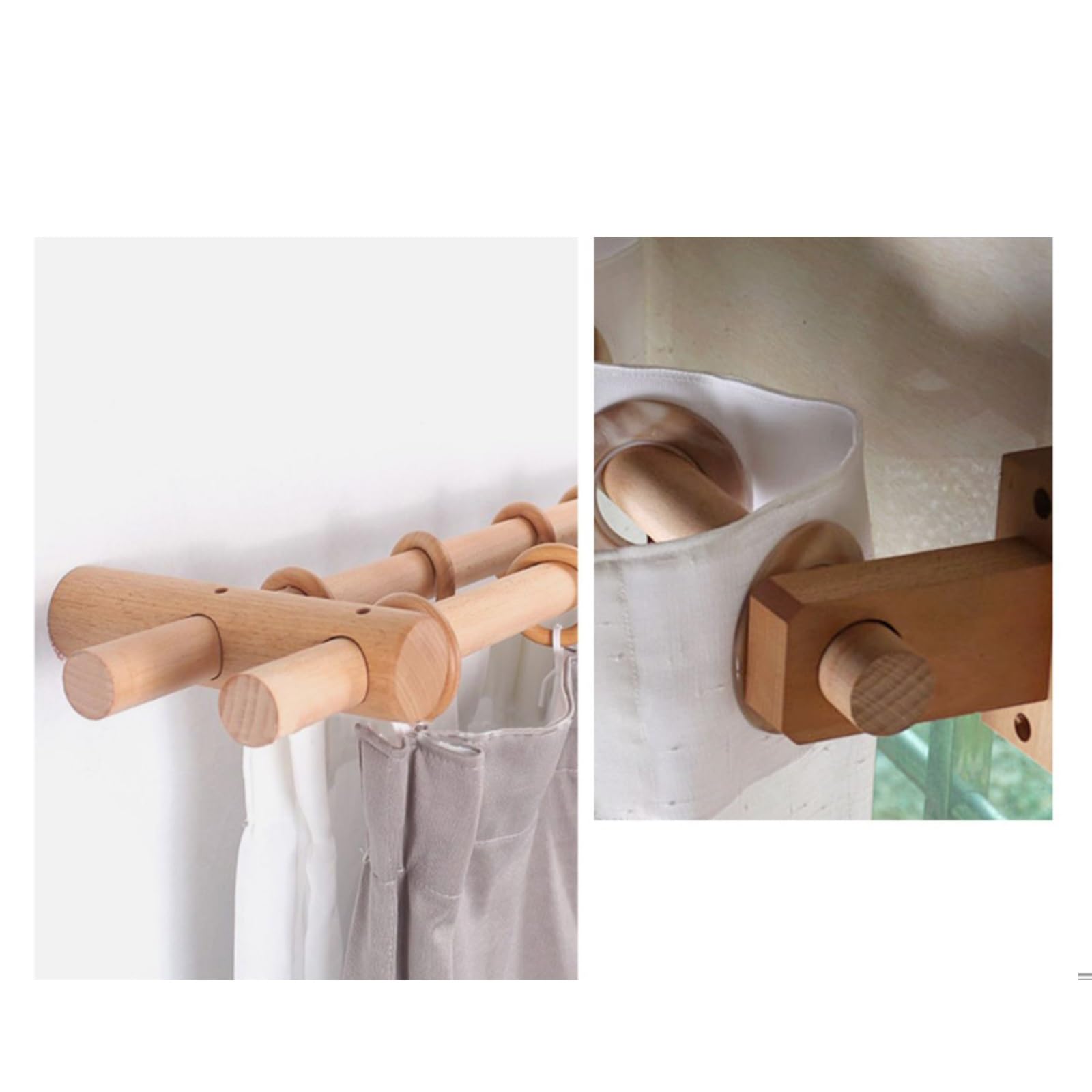 Tringle à Rideau en Bois Massif, Tige Romaine épaissie for éviter la déformation, Tige Simple et Double, Accessoires de Perforation et d'installation en Option(130CM,Double Pole)