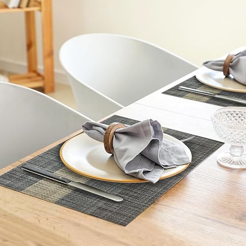 Miniatura 7 de Juego de 6 manteles individuales tejidos resistentes al calor para mesa de cocina, interiorexterior, vinilo tejido lavable, tapete lavable (juego de