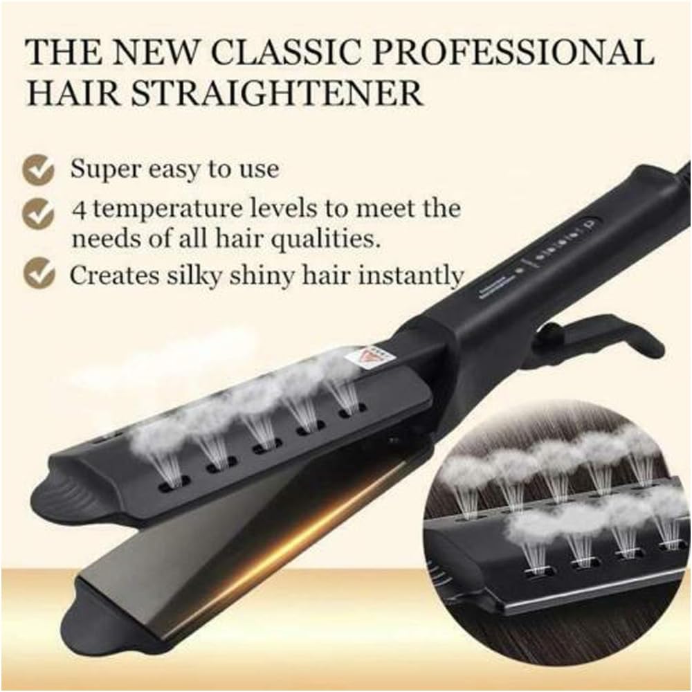 Flurries 👍 60W Hair Straightener - Professional Ceramic Tourmaline Flat Iron with Vapor Out - 4 Level Adjustable Temperature - Built-in Nano PTC - Treatment for Dry Wet Hair Home Salon (Black)